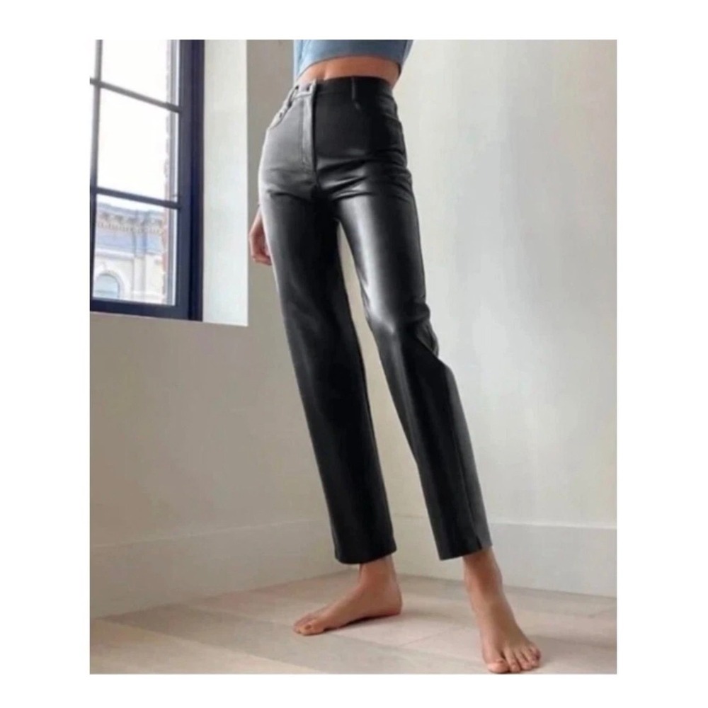 Wilfred The Melina Pants Women 4 Black Vegan Leather High Rise Straight Leg